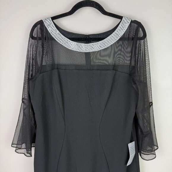 Alex Evenings Dress Womens 16 Black Sheath Rhinestone Mesh Overlay Party Formal - Picture 3 of 8
